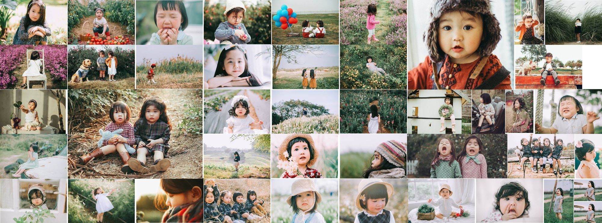 Ảnh bìa Tiểu Ann Studio: các bé chụp ngoại cảnh giữa vườn hoa, đồng cỏ
